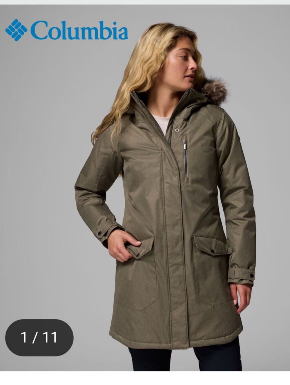 Columbia Women's Long Insulated Winter Parka Omni-Heat - XL - Olive Green